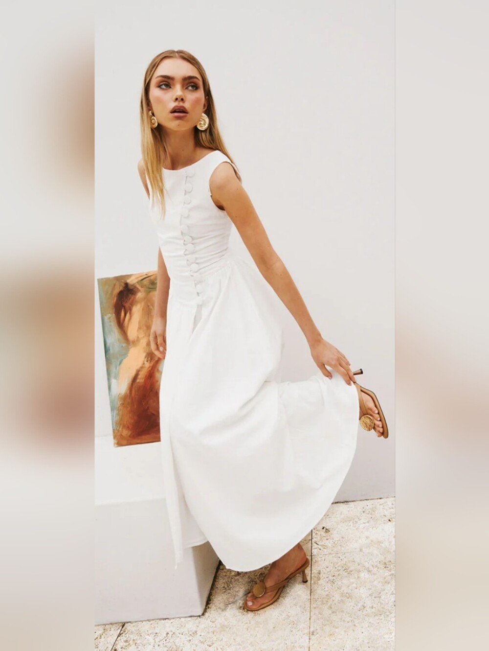 Sabo FIRE! NWT! The White Button Split Maxi Odessa Dress in White. Sz XS. R2S!